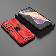 Silicone Matte Finish and Plastic Back Cover Case with Magnetic Stand KC1 for Xiaomi Redmi Note 11 Pro+ Plus 5G Red