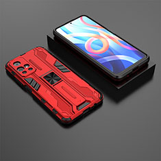 Silicone Matte Finish and Plastic Back Cover Case with Magnetic Stand KC1 for Xiaomi Redmi Note 11S 5G Red