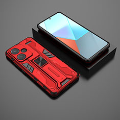 Silicone Matte Finish and Plastic Back Cover Case with Magnetic Stand KC1 for Xiaomi Redmi Note 13 Pro+ Plus 5G Red