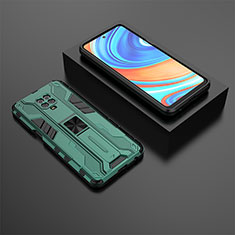 Silicone Matte Finish and Plastic Back Cover Case with Magnetic Stand KC1 for Xiaomi Redmi Note 9 Pro Green