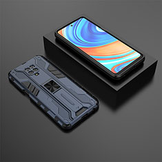 Silicone Matte Finish and Plastic Back Cover Case with Magnetic Stand KC1 for Xiaomi Redmi Note 9 Pro Max Blue