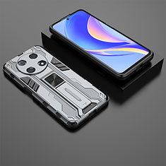 Silicone Matte Finish and Plastic Back Cover Case with Magnetic Stand KC2 for Huawei Nova Y90 Gray