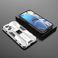 Silicone Matte Finish and Plastic Back Cover Case with Magnetic Stand KC2 for Realme GT Neo 3T 5G White