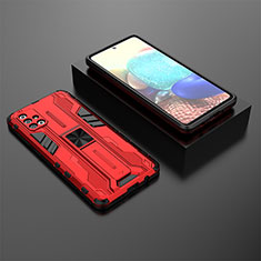 Silicone Matte Finish and Plastic Back Cover Case with Magnetic Stand KC2 for Samsung Galaxy A71 4G A715 Red