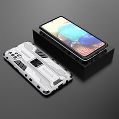 Silicone Matte Finish and Plastic Back Cover Case with Magnetic Stand KC2 for Samsung Galaxy A71 5G White