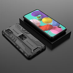 Silicone Matte Finish and Plastic Back Cover Case with Magnetic Stand KC2 for Samsung Galaxy M40S Black
