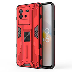 Silicone Matte Finish and Plastic Back Cover Case with Magnetic Stand KC2 for Vivo iQOO Neo6 5G Red