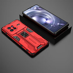 Silicone Matte Finish and Plastic Back Cover Case with Magnetic Stand KC2 for Vivo X80 5G Red