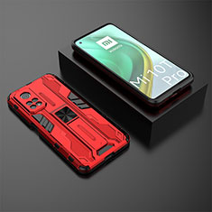 Silicone Matte Finish and Plastic Back Cover Case with Magnetic Stand KC2 for Xiaomi Mi 10T Pro 5G Red