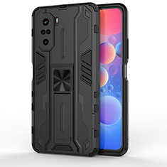 Silicone Matte Finish and Plastic Back Cover Case with Magnetic Stand KC2 for Xiaomi Mi 11X Pro 5G Black