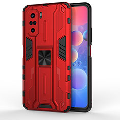 Silicone Matte Finish and Plastic Back Cover Case with Magnetic Stand KC2 for Xiaomi Mi 11X Pro 5G Red