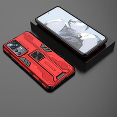 Silicone Matte Finish and Plastic Back Cover Case with Magnetic Stand KC2 for Xiaomi Mi 12T 5G Red
