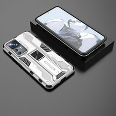 Silicone Matte Finish and Plastic Back Cover Case with Magnetic Stand KC2 for Xiaomi Mi 12T 5G White