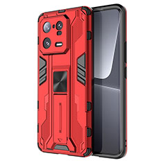 Silicone Matte Finish and Plastic Back Cover Case with Magnetic Stand KC2 for Xiaomi Mi 13 Pro 5G Red