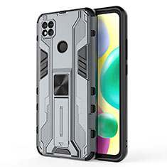 Silicone Matte Finish and Plastic Back Cover Case with Magnetic Stand KC2 for Xiaomi Redmi 9 India Gray