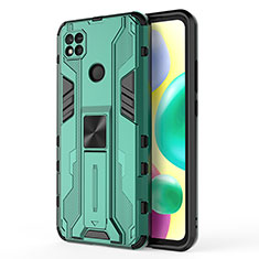 Silicone Matte Finish and Plastic Back Cover Case with Magnetic Stand KC2 for Xiaomi Redmi 9 India Green
