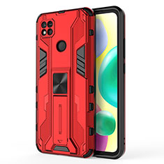 Silicone Matte Finish and Plastic Back Cover Case with Magnetic Stand KC2 for Xiaomi Redmi 9 India Red