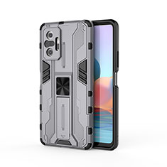 Silicone Matte Finish and Plastic Back Cover Case with Magnetic Stand KC2 for Xiaomi Redmi Note 10 Pro 4G Gray