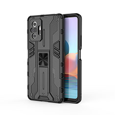 Silicone Matte Finish and Plastic Back Cover Case with Magnetic Stand KC2 for Xiaomi Redmi Note 10 Pro Max Black