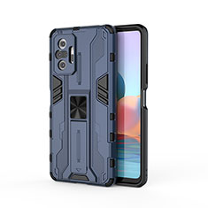 Silicone Matte Finish and Plastic Back Cover Case with Magnetic Stand KC2 for Xiaomi Redmi Note 10 Pro Max Blue