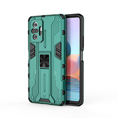 Silicone Matte Finish and Plastic Back Cover Case with Magnetic Stand KC2 for Xiaomi Redmi Note 10 Pro Max Green