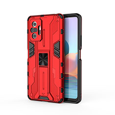 Silicone Matte Finish and Plastic Back Cover Case with Magnetic Stand KC2 for Xiaomi Redmi Note 10 Pro Max Red