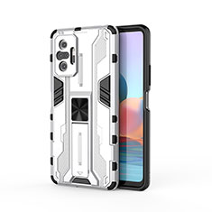 Silicone Matte Finish and Plastic Back Cover Case with Magnetic Stand KC2 for Xiaomi Redmi Note 10 Pro Max White