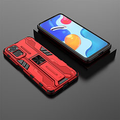 Silicone Matte Finish and Plastic Back Cover Case with Magnetic Stand KC2 for Xiaomi Redmi Note 11 4G (2022) Red