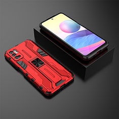Silicone Matte Finish and Plastic Back Cover Case with Magnetic Stand KC2 for Xiaomi Redmi Note 11 SE 5G Red