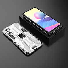 Silicone Matte Finish and Plastic Back Cover Case with Magnetic Stand KC2 for Xiaomi Redmi Note 11 SE 5G White