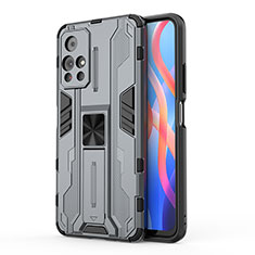 Silicone Matte Finish and Plastic Back Cover Case with Magnetic Stand KC2 for Xiaomi Redmi Note 11S 5G Gray