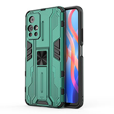 Silicone Matte Finish and Plastic Back Cover Case with Magnetic Stand KC2 for Xiaomi Redmi Note 11S 5G Green