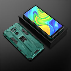 Silicone Matte Finish and Plastic Back Cover Case with Magnetic Stand KC2 for Xiaomi Redmi Note 9 Green