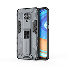 Silicone Matte Finish and Plastic Back Cover Case with Magnetic Stand KC2 for Xiaomi Redmi Note 9 Pro Gray