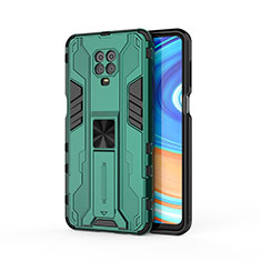 Silicone Matte Finish and Plastic Back Cover Case with Magnetic Stand KC2 for Xiaomi Redmi Note 9 Pro Green