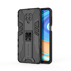 Silicone Matte Finish and Plastic Back Cover Case with Magnetic Stand KC2 for Xiaomi Redmi Note 9 Pro Max Black