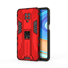 Silicone Matte Finish and Plastic Back Cover Case with Magnetic Stand KC2 for Xiaomi Redmi Note 9 Pro Max Red