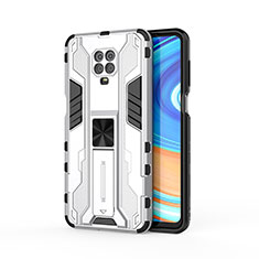 Silicone Matte Finish and Plastic Back Cover Case with Magnetic Stand KC2 for Xiaomi Redmi Note 9 Pro White