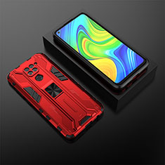Silicone Matte Finish and Plastic Back Cover Case with Magnetic Stand KC2 for Xiaomi Redmi Note 9 Red