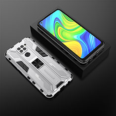 Silicone Matte Finish and Plastic Back Cover Case with Magnetic Stand KC2 for Xiaomi Redmi Note 9 White