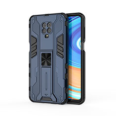 Silicone Matte Finish and Plastic Back Cover Case with Magnetic Stand KC2 for Xiaomi Redmi Note 9S Blue