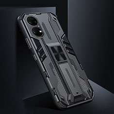 Silicone Matte Finish and Plastic Back Cover Case with Magnetic Stand KC3 for Huawei P50 Pro Black