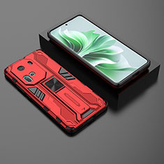 Silicone Matte Finish and Plastic Back Cover Case with Magnetic Stand KC3 for Oppo Reno11 5G Red