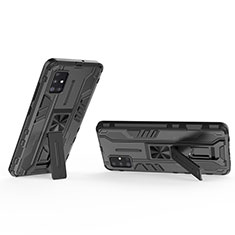 Silicone Matte Finish and Plastic Back Cover Case with Magnetic Stand KC3 for Samsung Galaxy A51 4G Black