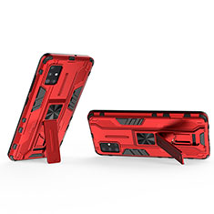 Silicone Matte Finish and Plastic Back Cover Case with Magnetic Stand KC3 for Samsung Galaxy A51 4G Red