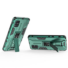 Silicone Matte Finish and Plastic Back Cover Case with Magnetic Stand KC3 for Samsung Galaxy A51 5G Green