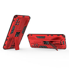Silicone Matte Finish and Plastic Back Cover Case with Magnetic Stand KC3 for Samsung Galaxy A71 5G Red