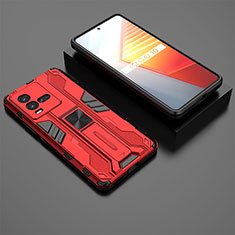 Silicone Matte Finish and Plastic Back Cover Case with Magnetic Stand KC3 for Vivo iQOO 10 5G Red