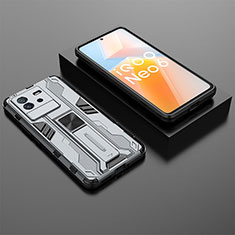 Silicone Matte Finish and Plastic Back Cover Case with Magnetic Stand KC3 for Vivo iQOO Neo6 5G Gray