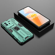 Silicone Matte Finish and Plastic Back Cover Case with Magnetic Stand KC3 for Vivo iQOO Neo6 5G Green
